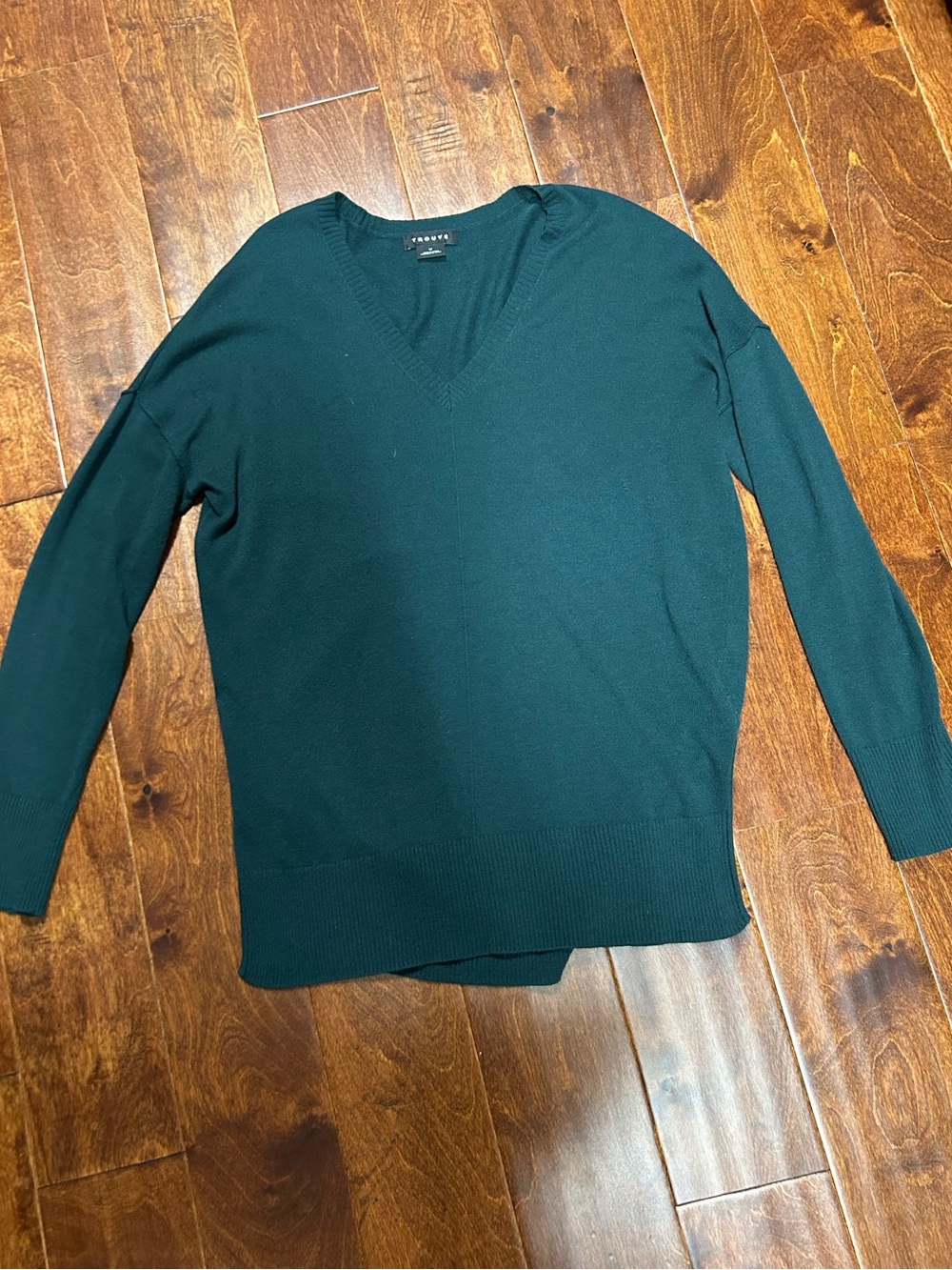 Trouvé V-Neck Lightweight Tunic Sweater - Size M - Dark Green